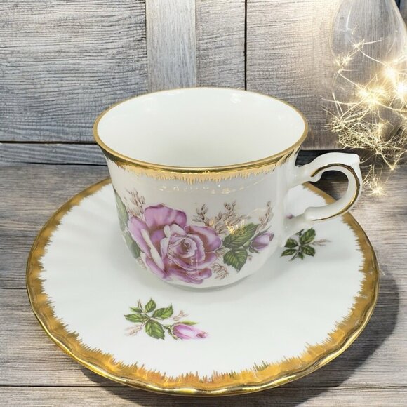 Kronester Bavaria Fine China Porcelain Teacup And Saucer Set Gold Edges Germany - Picture 1 of 15